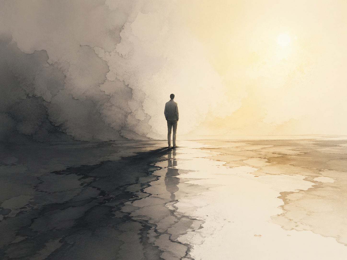 插图一：一个人站在阴影与光之间
